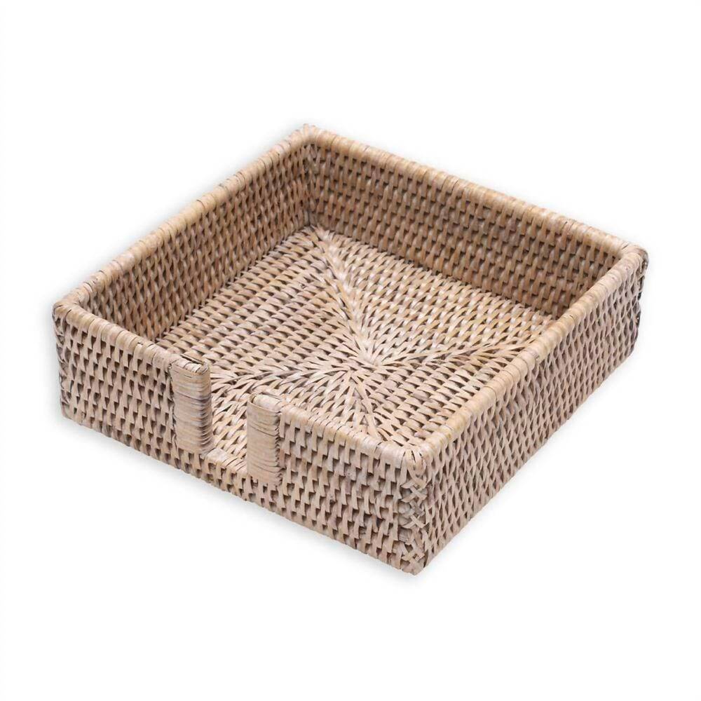 NEW CASPARI rattan luncheon napkin holder in white natural